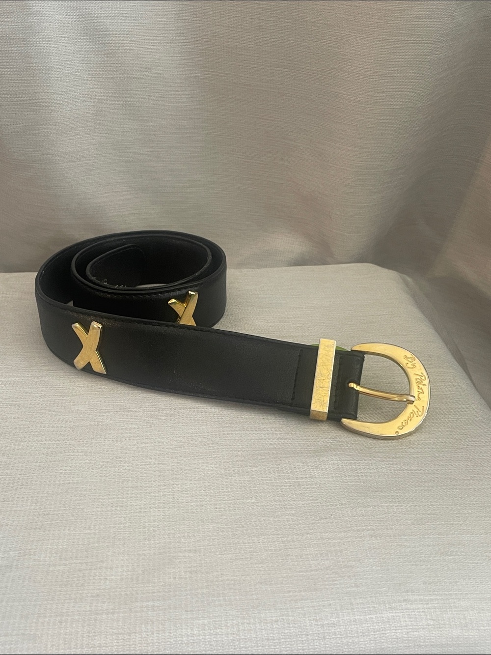Paloma Picasso Black Leather Belt with Gold Hardware